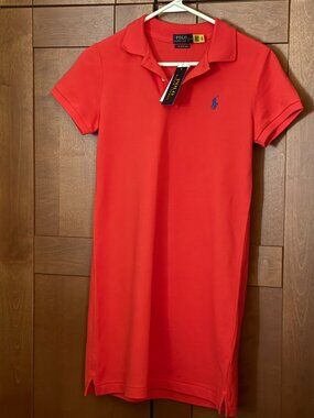 Polo Ralph Lauren Cotton Mesh Short-Sleeve Polo Red Orange  Dress. Sz XS/TP
